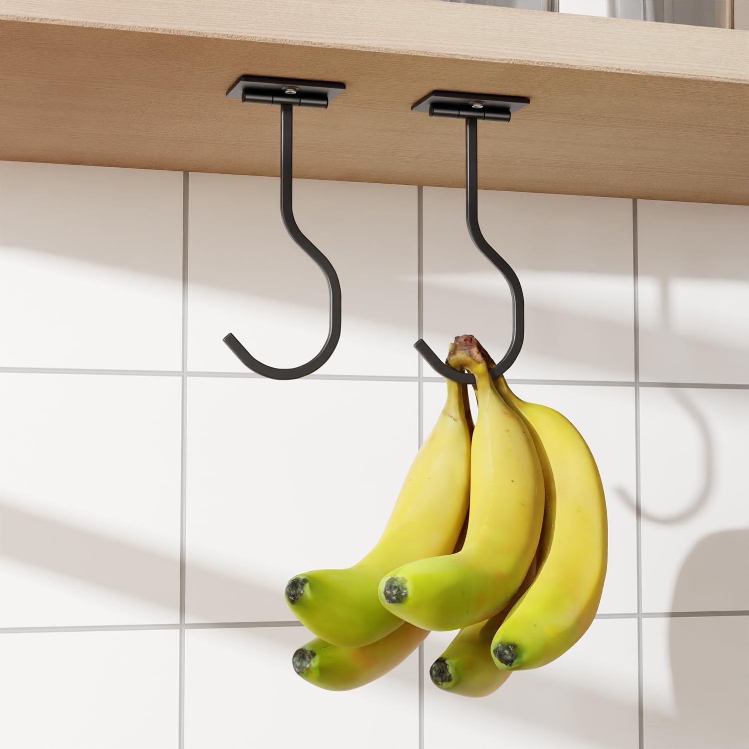 bussdis Under Cabinet Banana Hook Foldable - Adhesive Bananas Hanger. Heavy Duty Stainless Banana Holder (13lb). Magnetic Fold-Up When Not in Use. Premium Material. Black - Image 8