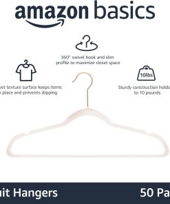 Alternative view of Amazon Basics Space Saving Slim Velvet Non-Slip Suit Clothes Hangers. Sturdy Construction. Closet Organizer. Pack of 50. Blush Pink/Rose Gold
