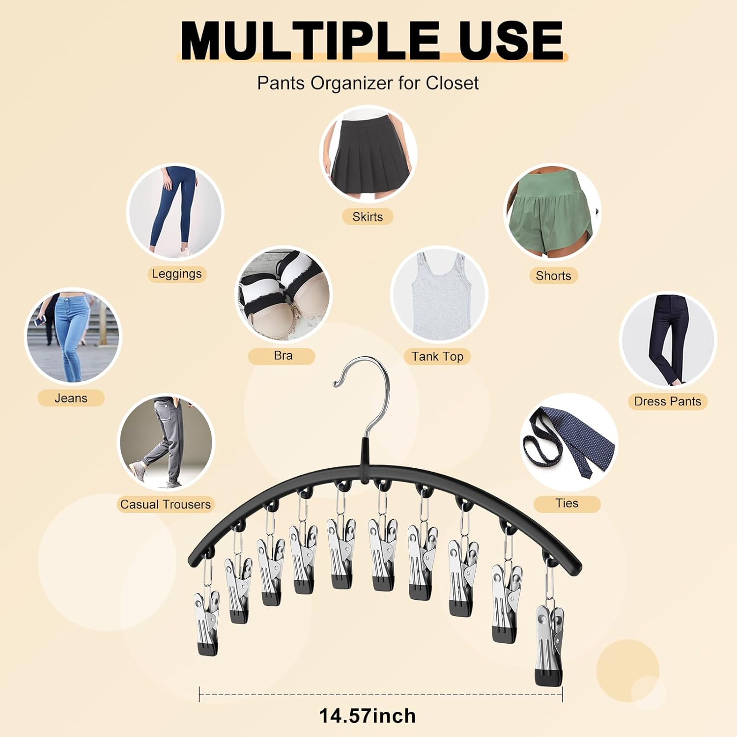 Volnamal Legging Organizer for Closet.2 Pack Metal Yoga Pants Hangers w/10 Clips Hold 20 Leggings.Space Saving Hanging Closet Organizer Clothes Hanger College Dorm Essentials Apartment Essential.Black - Image 4