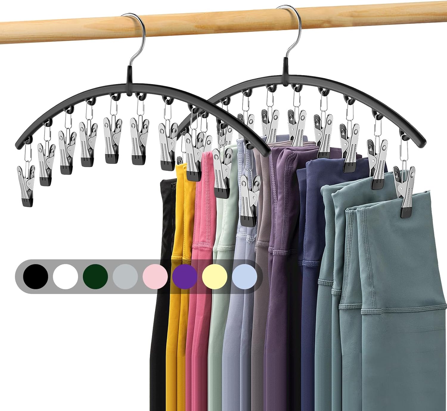 Volnamal Legging Organizer for Closet.2 Pack Metal Yoga Pants Hangers w/10 Clips Hold 20 Leggings.Space Saving Hanging Closet Organizer Clothes Hanger College Dorm Essentials Apartment Essential.Black - Image 9