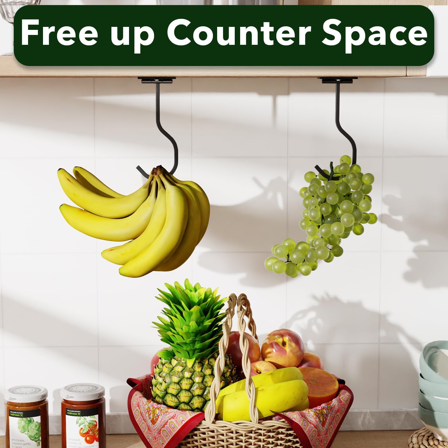 bussdis Under Cabinet Banana Hook Foldable - Adhesive Bananas Hanger. Heavy Duty Stainless Banana Holder (13lb). Magnetic Fold-Up When Not in Use. Premium Material. Black - Image 6